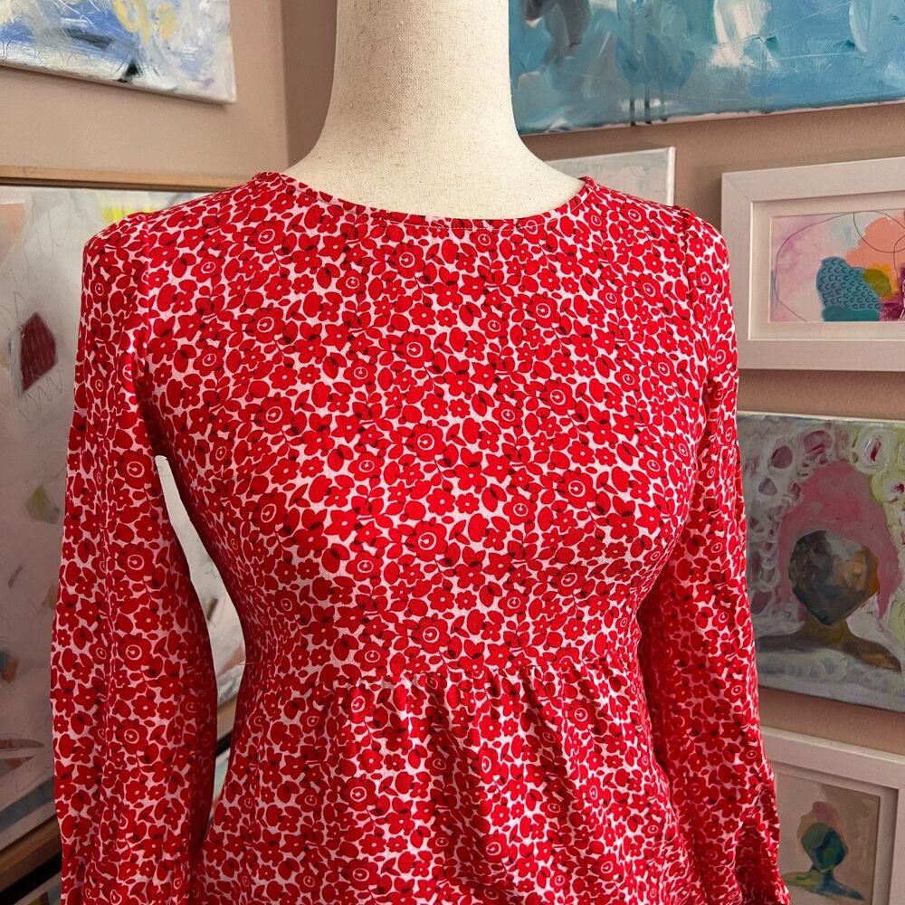 Boden Serena Floral Long Sleeve Petite Dress 2P Cottagecore Cherry Red Ditsy Pop - Picture 3 of 10